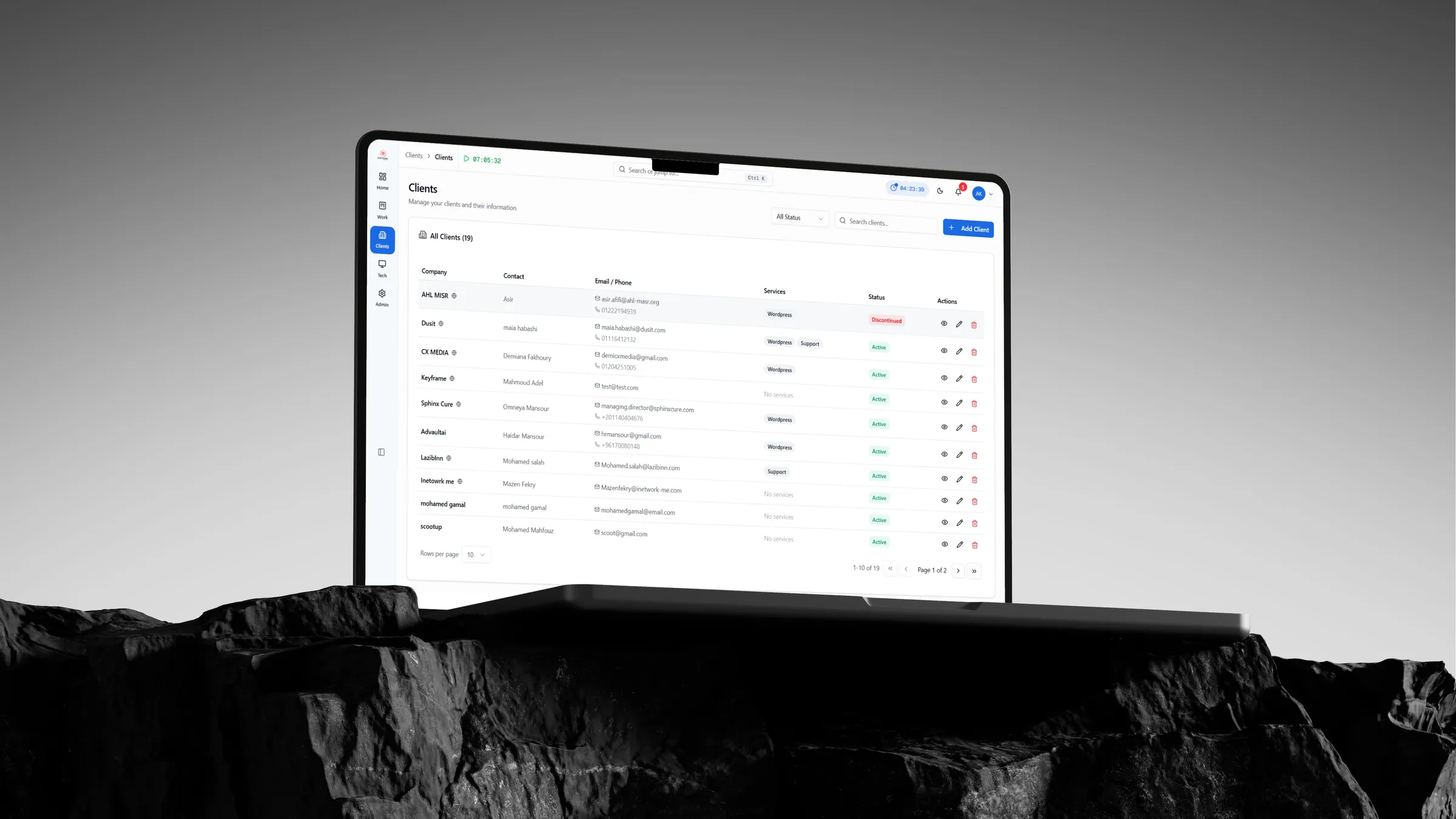 CloudQuila — Clients screen