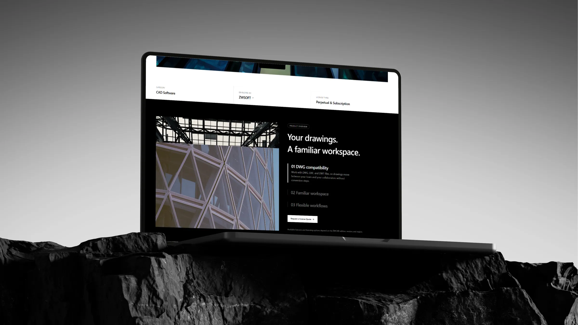 SWUT Product landing page shown on a laptop